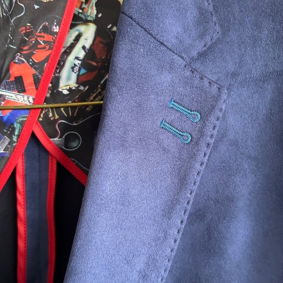 7 Downie Street Blue Men's Blazer with musical pattern lining, XL Size 52R - Picture 6 of 13